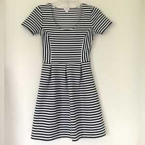 J. Crew Black and White Striped Midi Dress